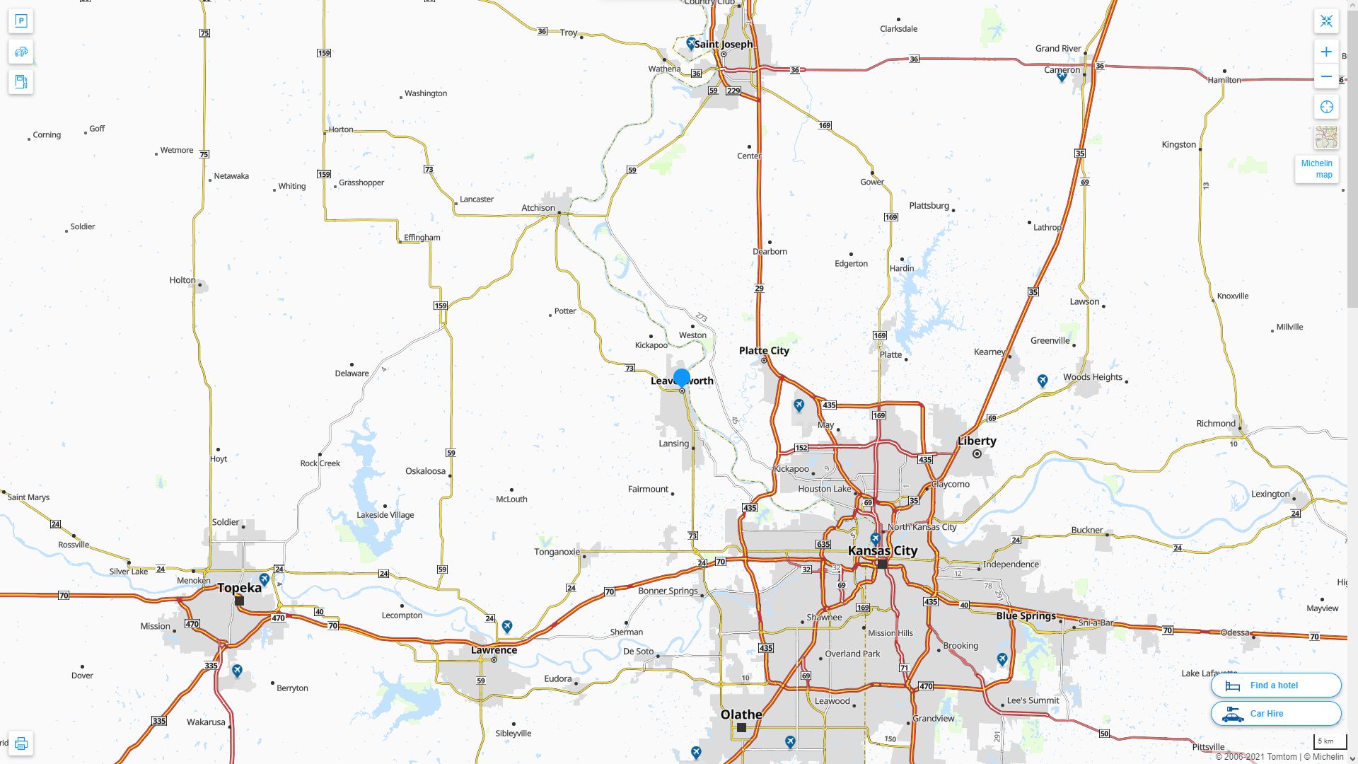 Leavenworth Kansas Highway and Road Map